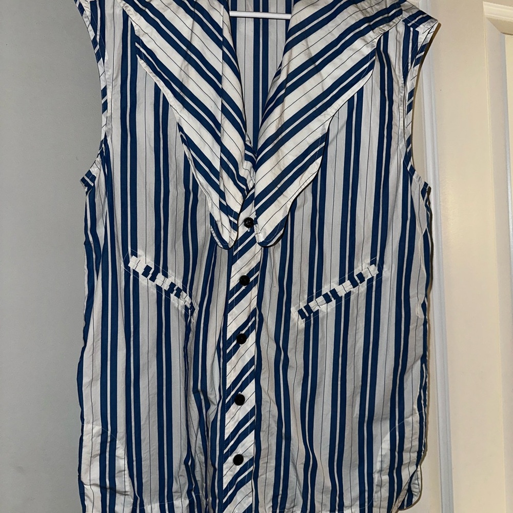 GANNI Striped Sleeveless Button-Up Top
